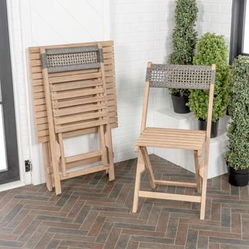 Sitges Modern Mid-Century 3-Piece Roped Acacia Wood Outdoor Folding Bistro Set - JONATHAN Y